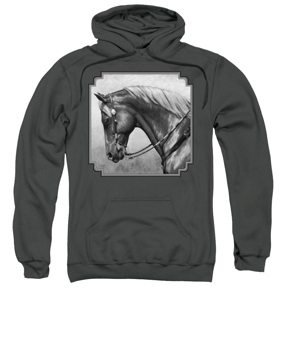Horse Sweatshirt featuring the painting Western Horse Black and White by Crista Forest