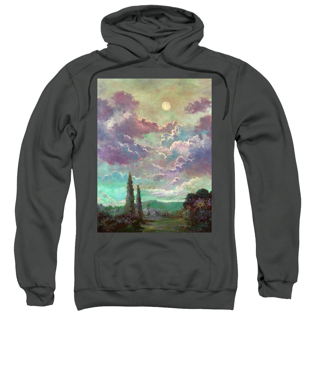 White Sweatshirt featuring the painting White Moon Rising by Rand Burns