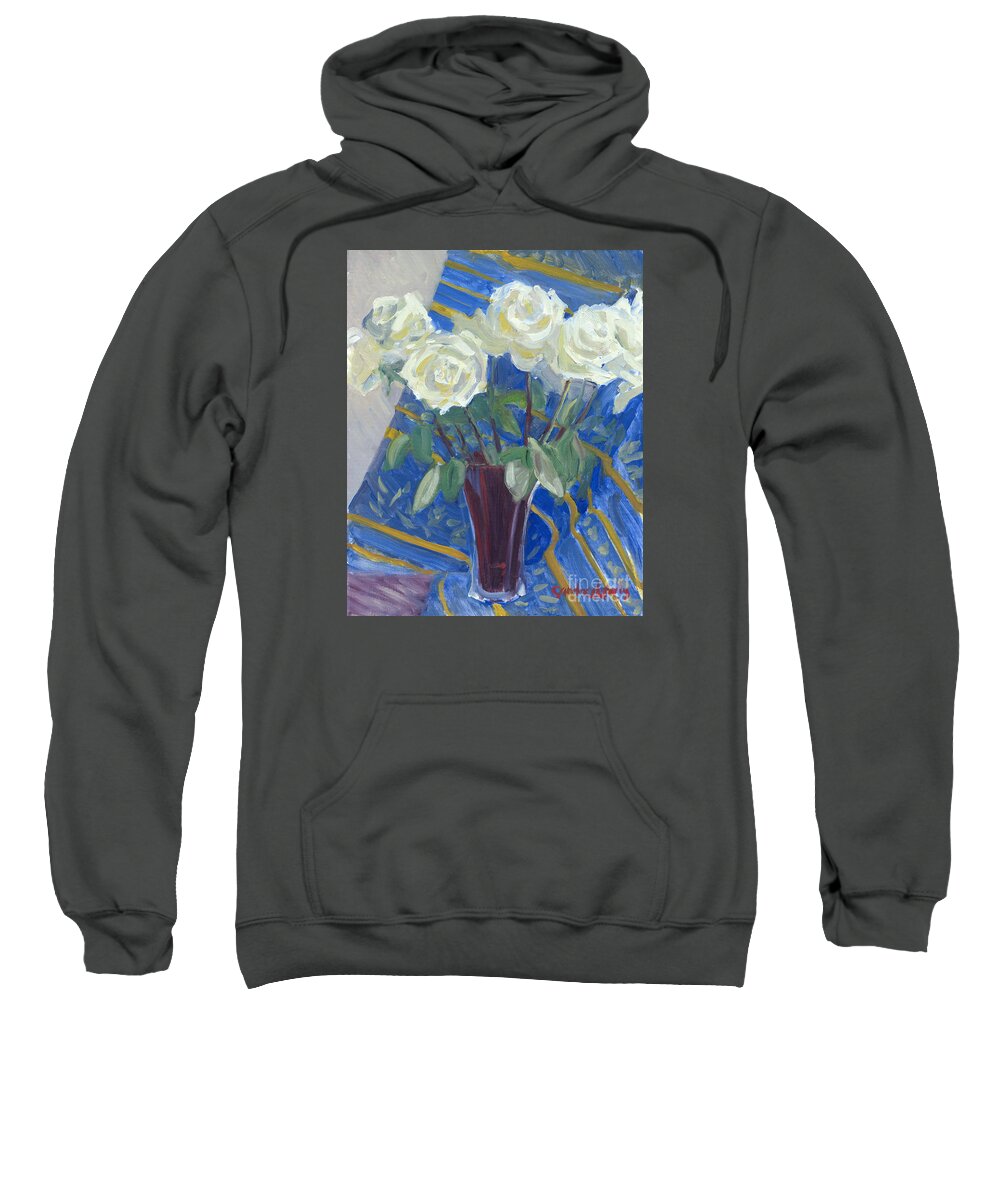 White Roses Sweatshirt featuring the painting White Roses with Red and Blue by Candace Lovely