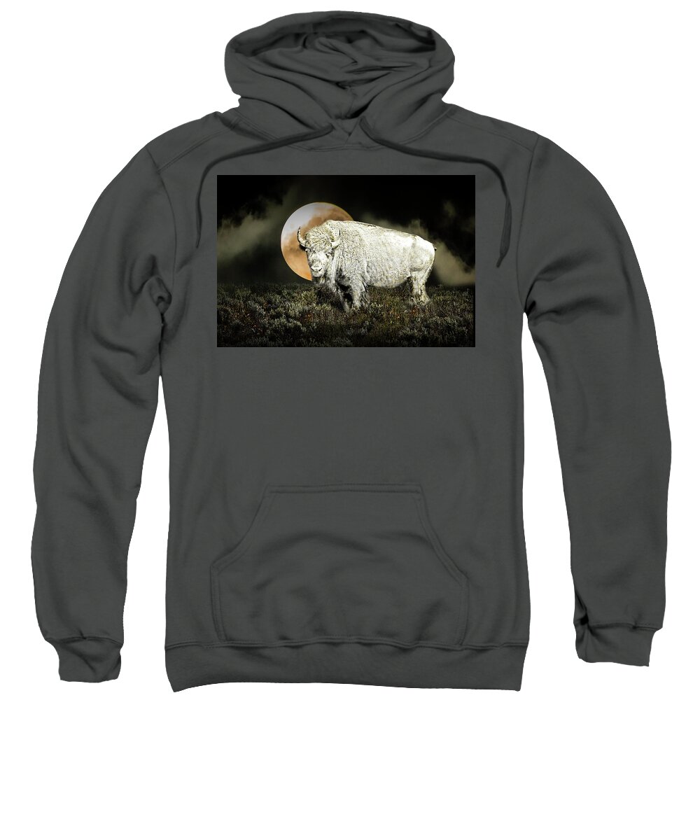 White Buffalo Sweatshirt featuring the photograph White Spirit Buffalo and Moon by Randall Nyhof
