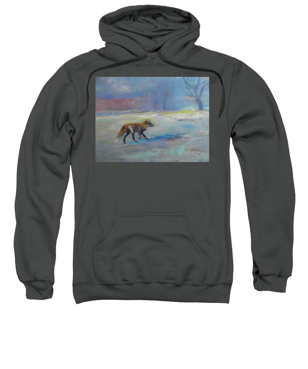 Winter Sweatshirt featuring the painting Wiley Fox by Susan Esbensen