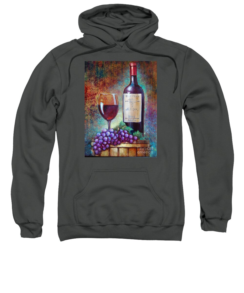 Wine Barrel Tasting Sweatshirt featuring the painting Wine Barrel Tasting by Geraldine Arata