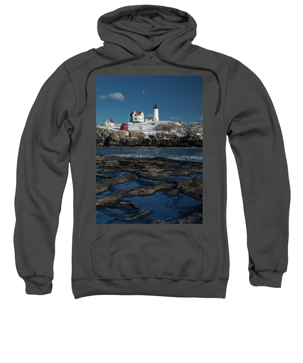 Lighthouse Sweatshirt featuring the photograph Winter at Nubble Lighthouse by David Smith
