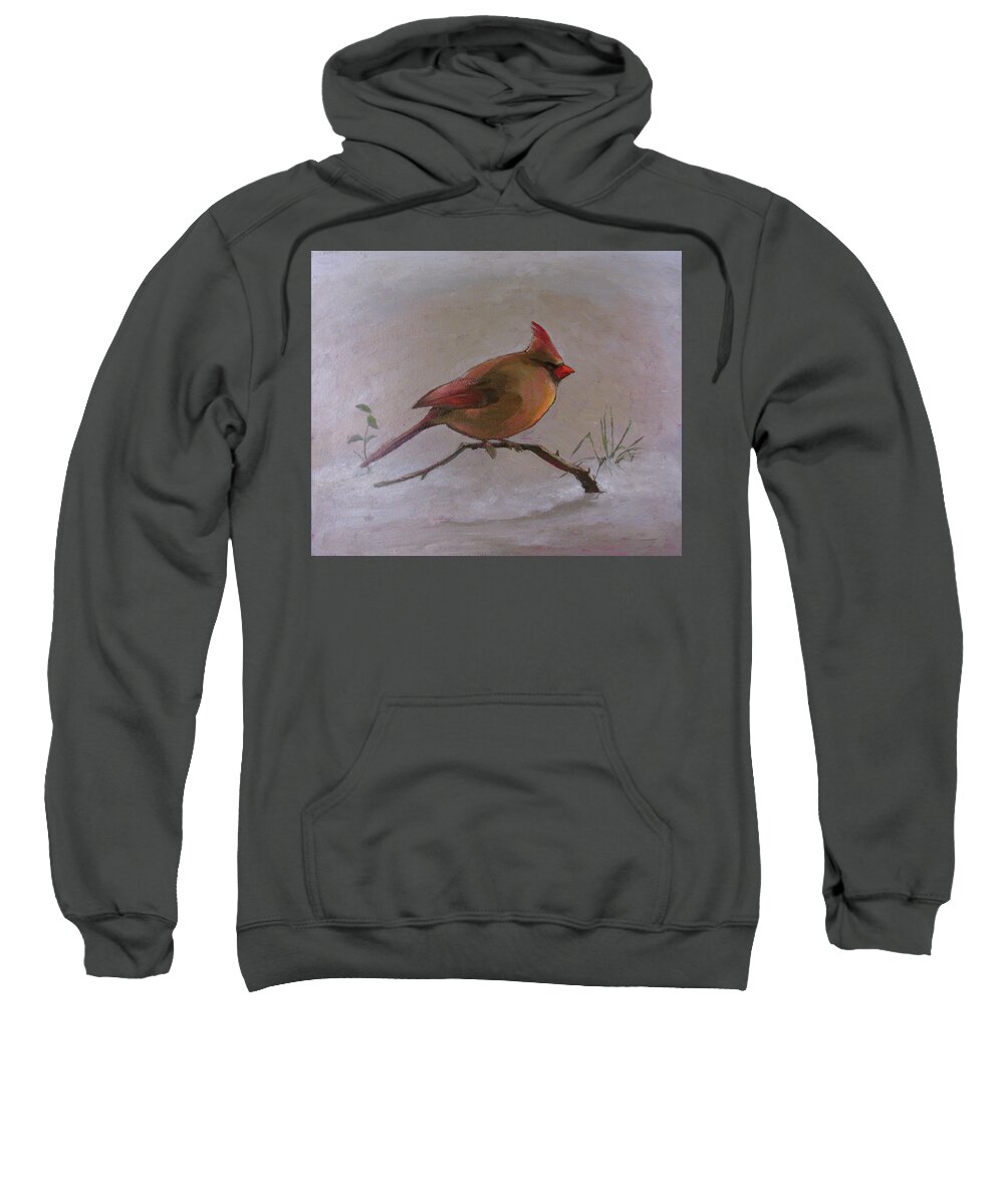 Cardinal Sweatshirt featuring the painting Winter Cardinal by Don Morgan