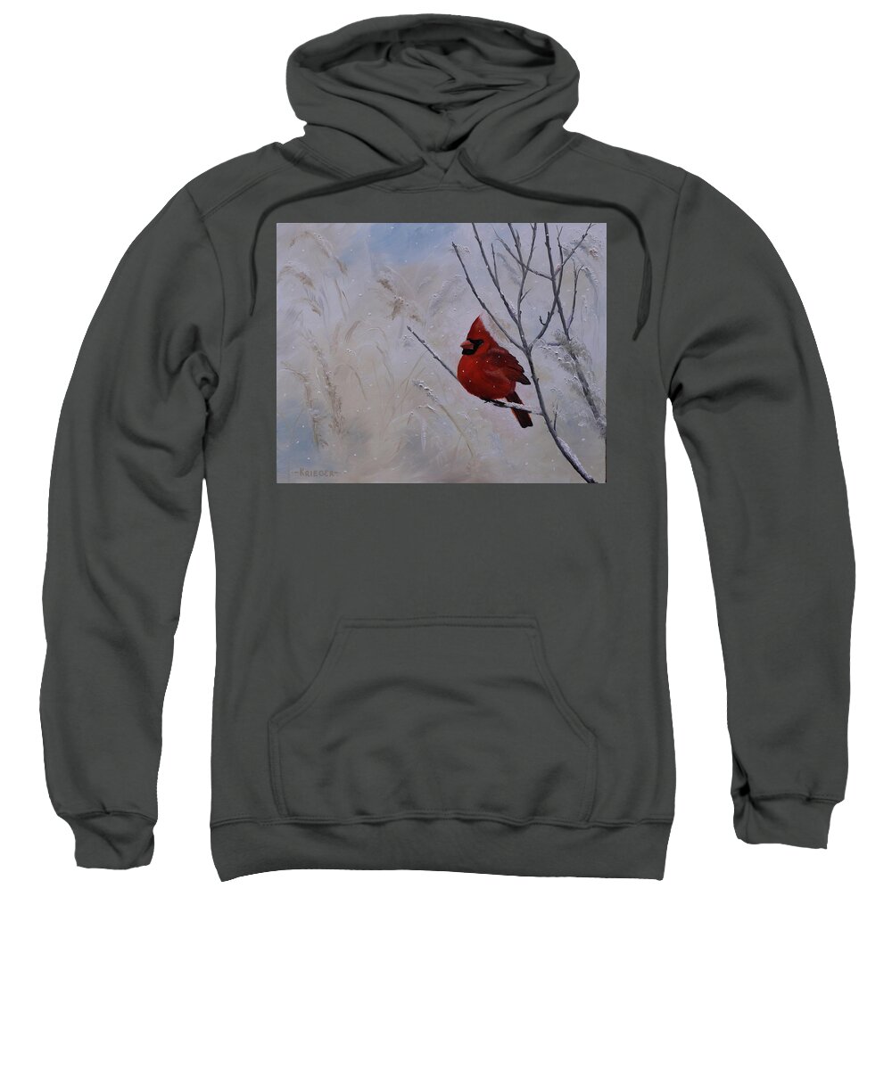 Cardinal Sweatshirt featuring the painting Winter Cardinal by Stephen Krieger