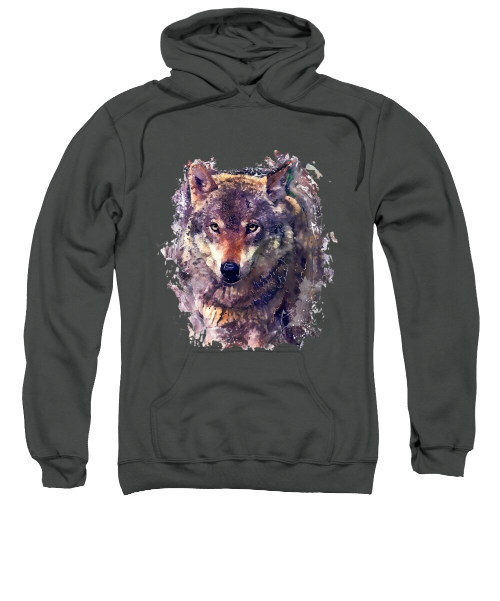 Wolf Sweatshirt featuring the painting Wolf watercolor painting by Justyna Jaszke JBJart