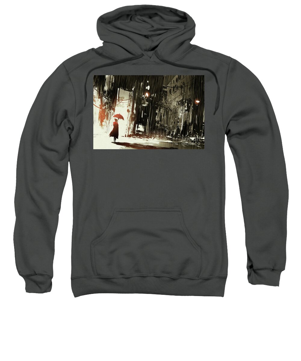 Acrylic Sweatshirt featuring the painting Woman In The Destroyed City by Tithi Luadthong