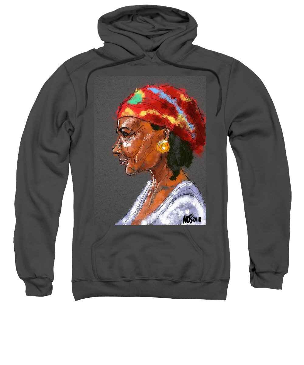 Portrait Sweatshirt featuring the digital art Woman With A Golden Earring by Michael Kallstrom