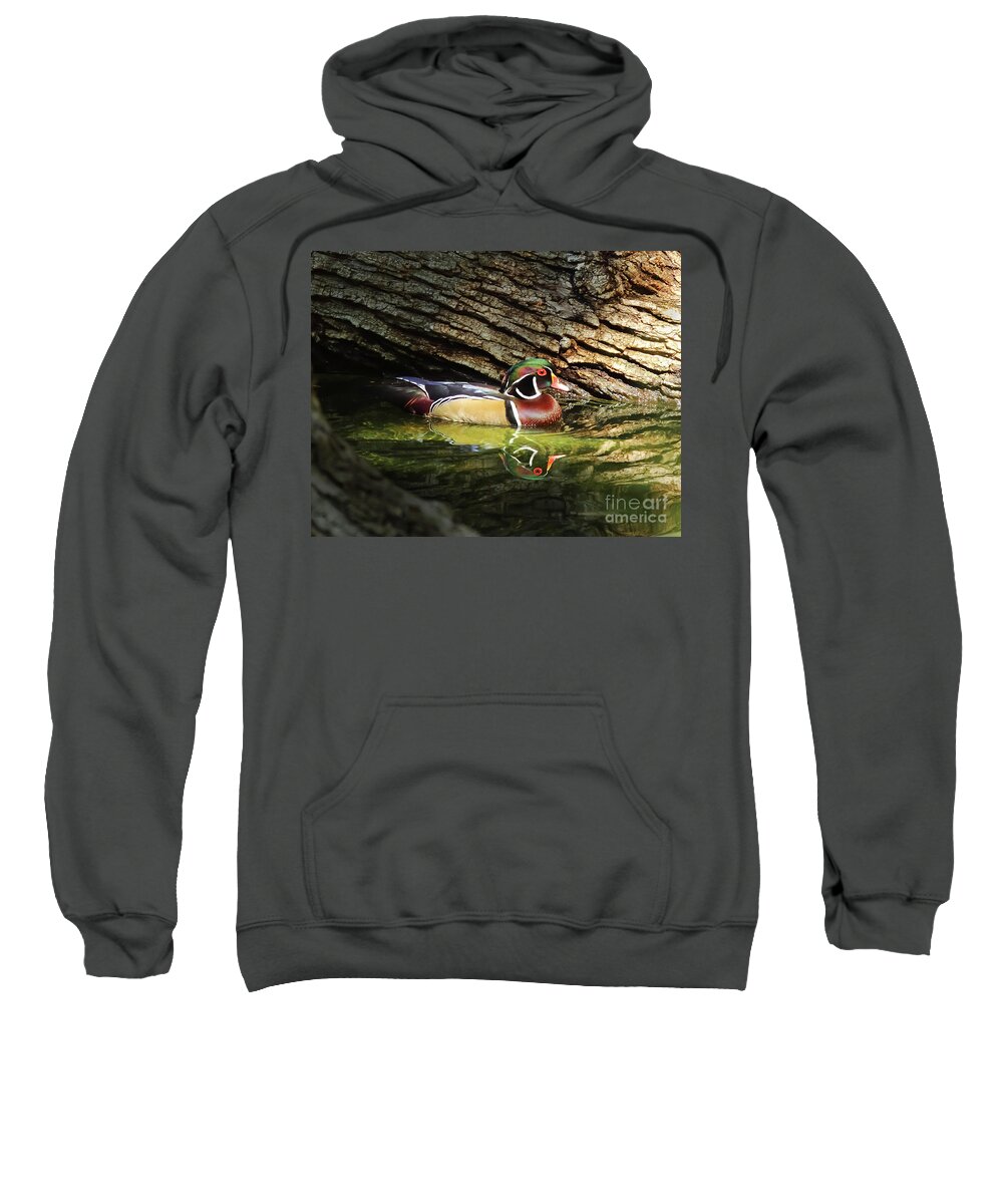 Animal Sweatshirt featuring the photograph Wood Duck In Wood by Robert Frederick