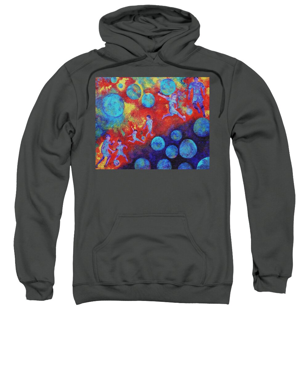 Soccer Sweatshirt featuring the painting World Soccer Dreams by Claire Bull