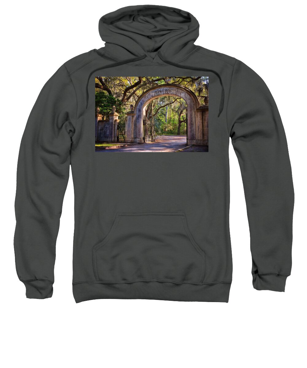 Savannah Sweatshirt featuring the photograph Wormsloe Plantation Gate by Joan Carroll