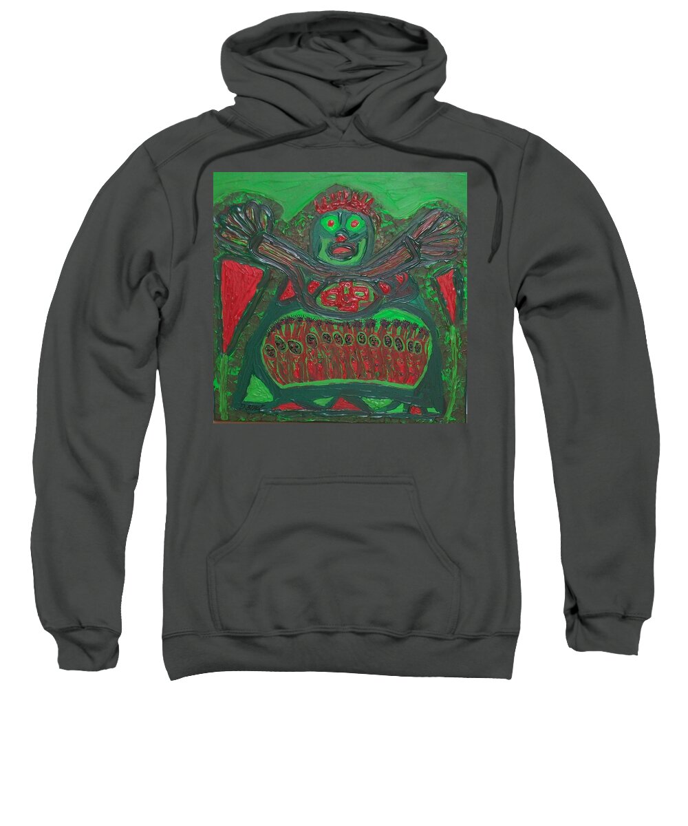 Multicultural Nfprsa Product Review Reviews Marco Social Media Technology Websites \\\\in-d�lj\\\\ Darrell Black Definism Artwork Sweatshirt featuring the mixed media Worship of a green demigod by Darrell Black