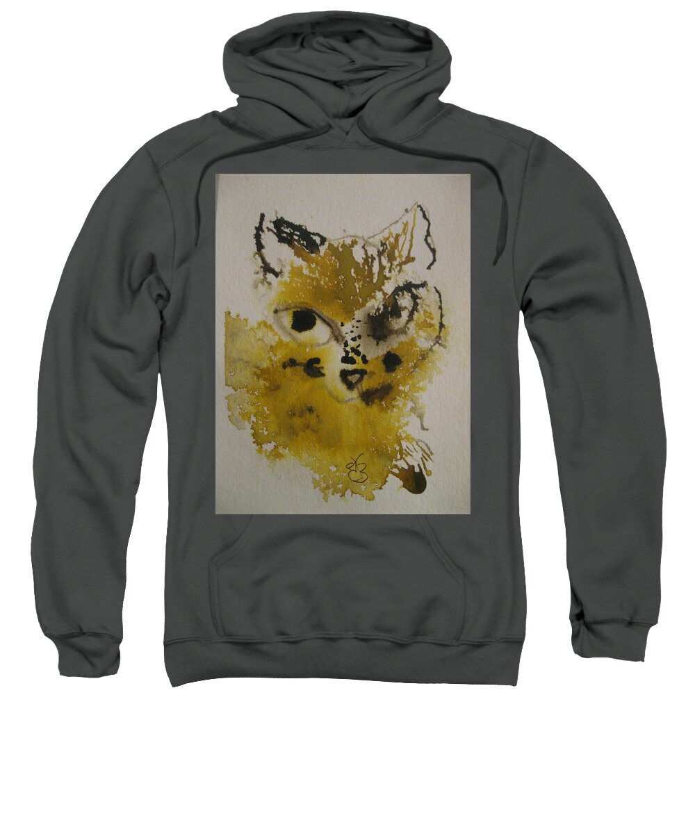 Yellow Sweatshirt featuring the drawing Yellow And Brown Cat by AJ Brown