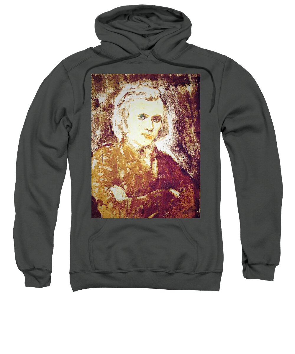 Brahms Sweatshirt featuring the drawing Young Brahms 2b by Bencasso Barnesquiat