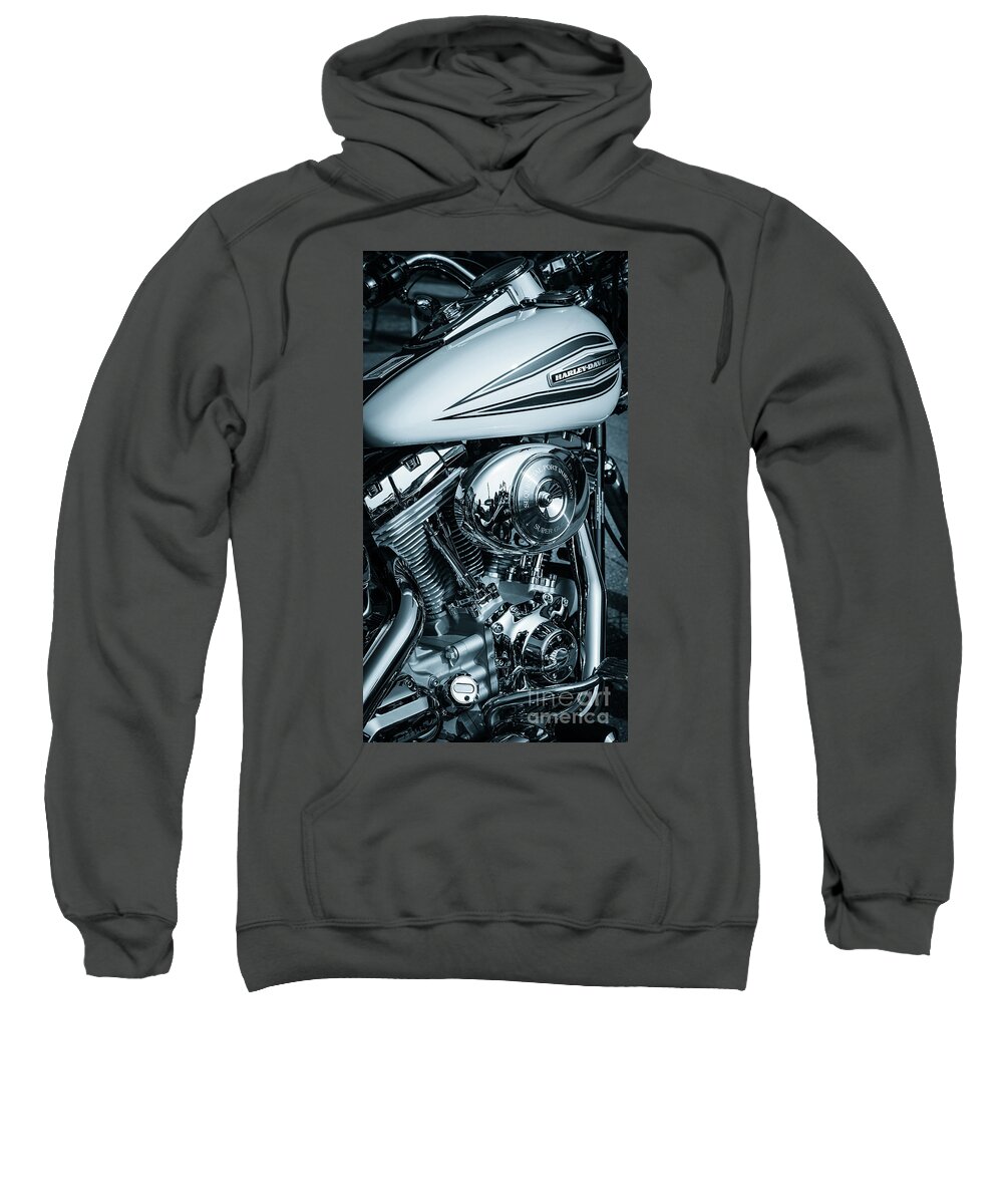 Fuel Tank Sweatshirt featuring the photograph Harley Davidson Motorcycle V Twin Chromed Engine #1 by Peter Noyce