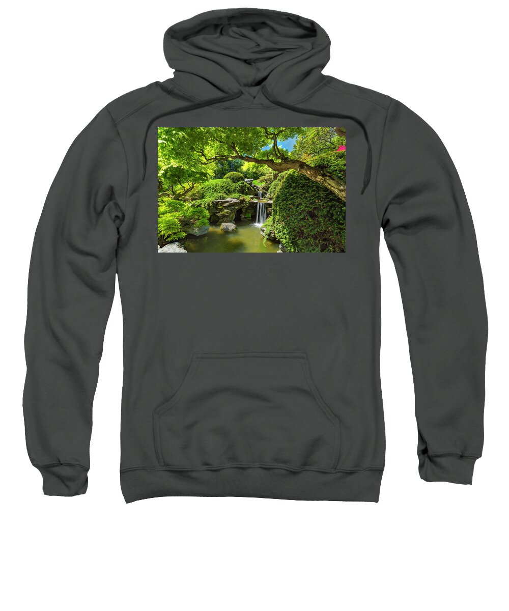 Estock Sweatshirt featuring the digital art Pond At Brooklyn Botanic Garden, Nyc #2 by Claudia Uripos