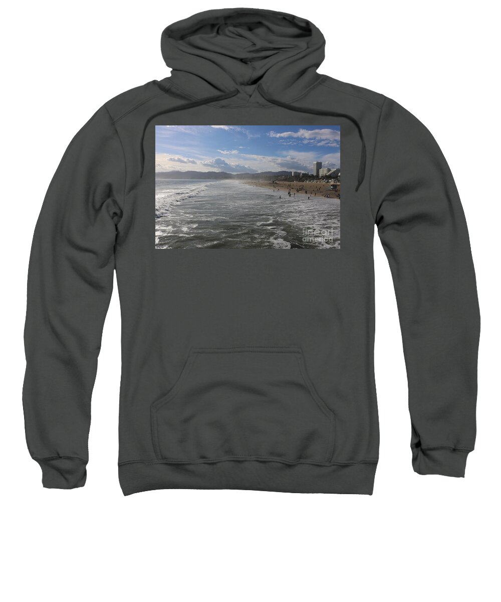 Beach Sweatshirt featuring the photograph Santa Monica Beach, Santa Monica, California #2 by John Shiron