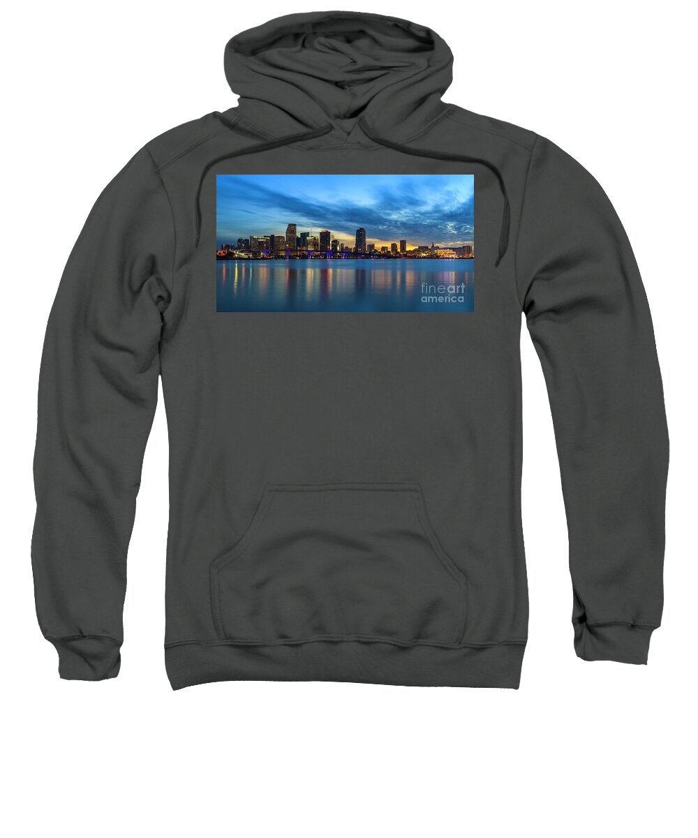 Biscayne Bay Sweatshirt featuring the photograph Miami Sunset Skyline by Raul Rodriguez