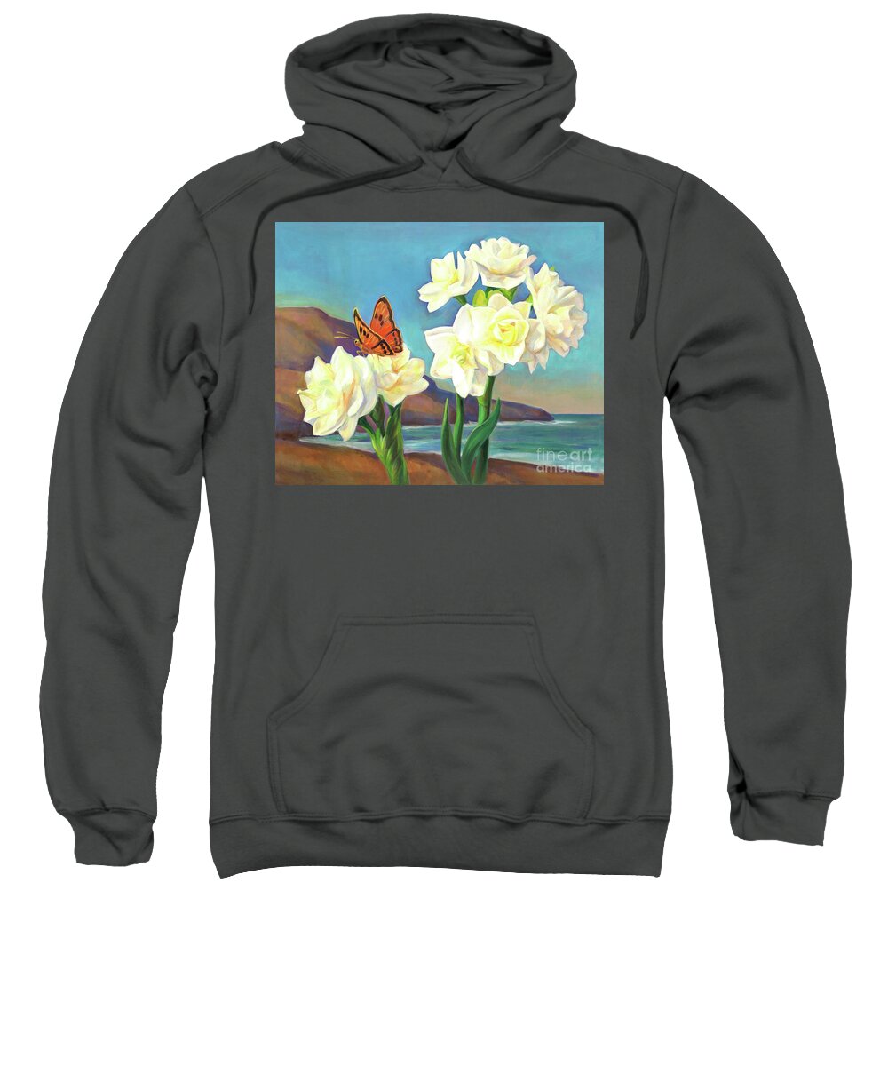Paper White Sweatshirt featuring the painting A Morning Greeting From Narcissus Flowers by Svitozar Nenyuk