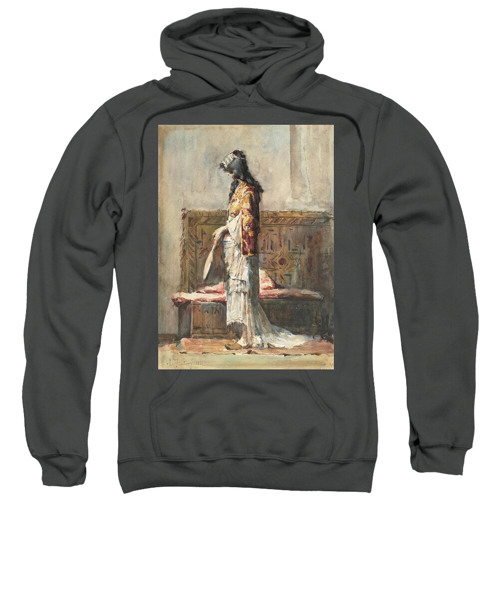 19th Century Art Sweatshirt featuring the drawing A Moroccan Woman in Traditional Dress by Maria Fortuny