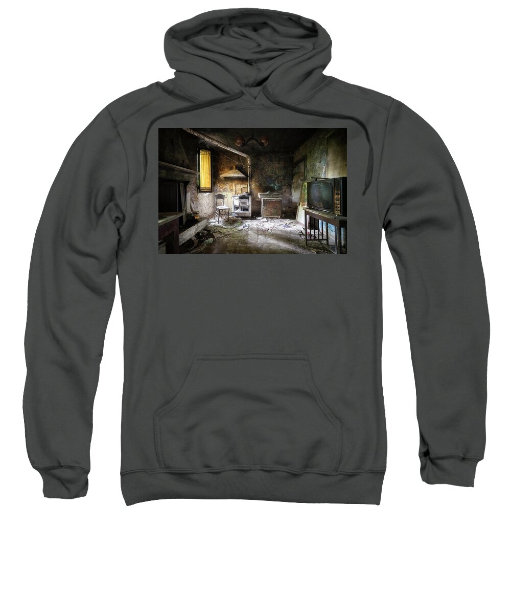 Urban Sweatshirt featuring the photograph Abandoned Kitchen of an Artist by Roman Robroek