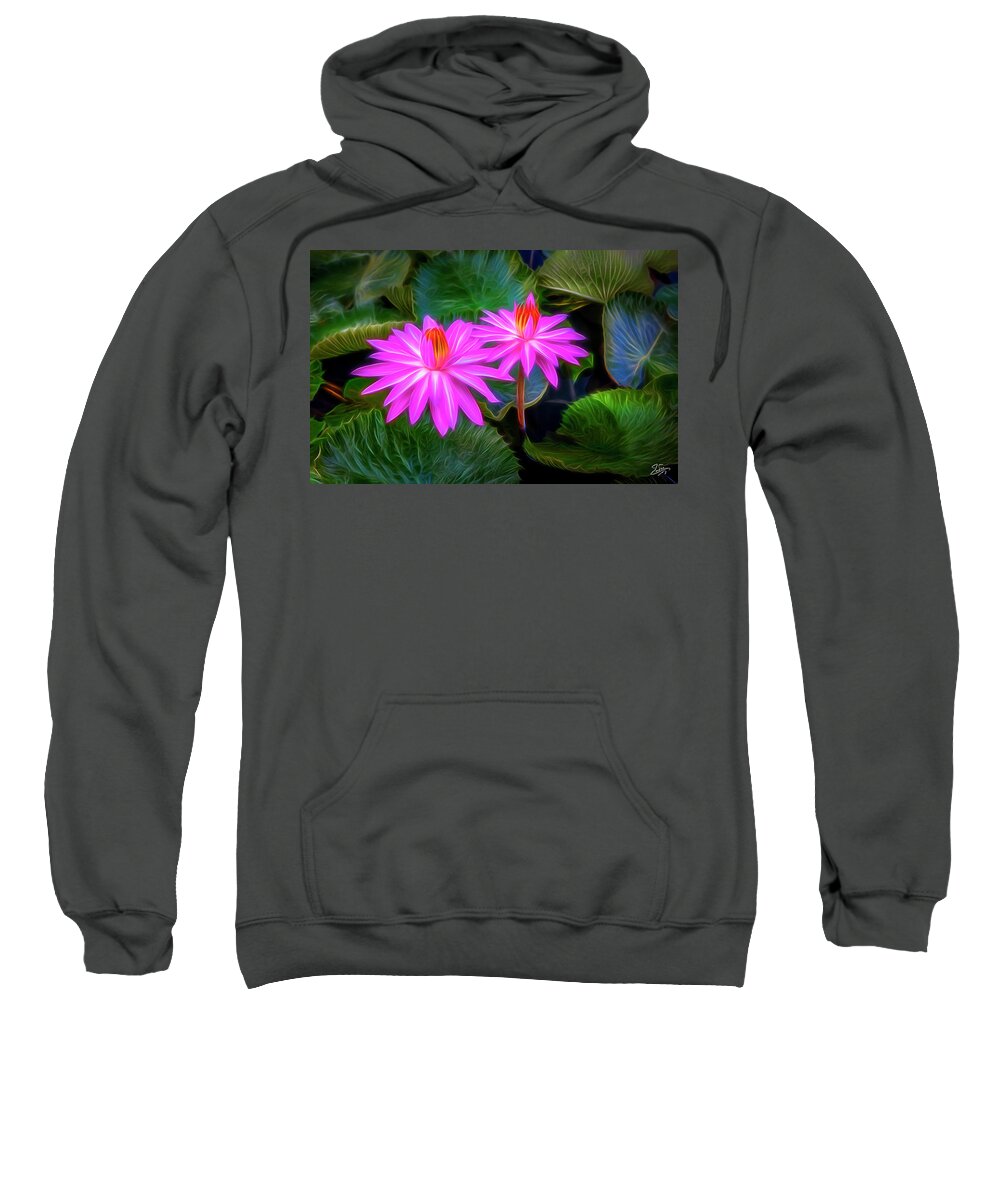 Water Lilies Sweatshirt featuring the digital art Abstracted Water Lilies by Endre Balogh