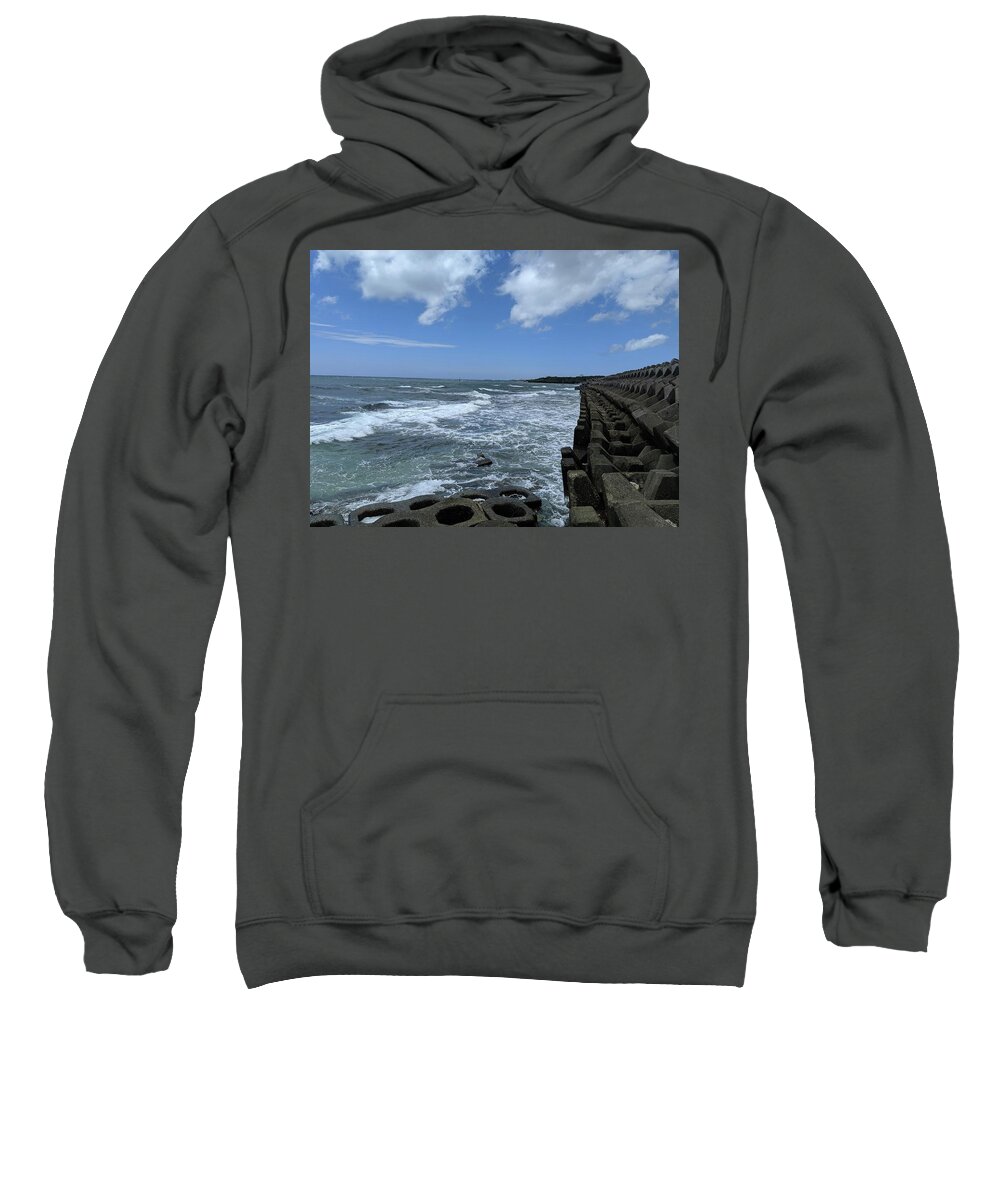 Okinawa Sweatshirt featuring the photograph At the seawall by Eric Hafner