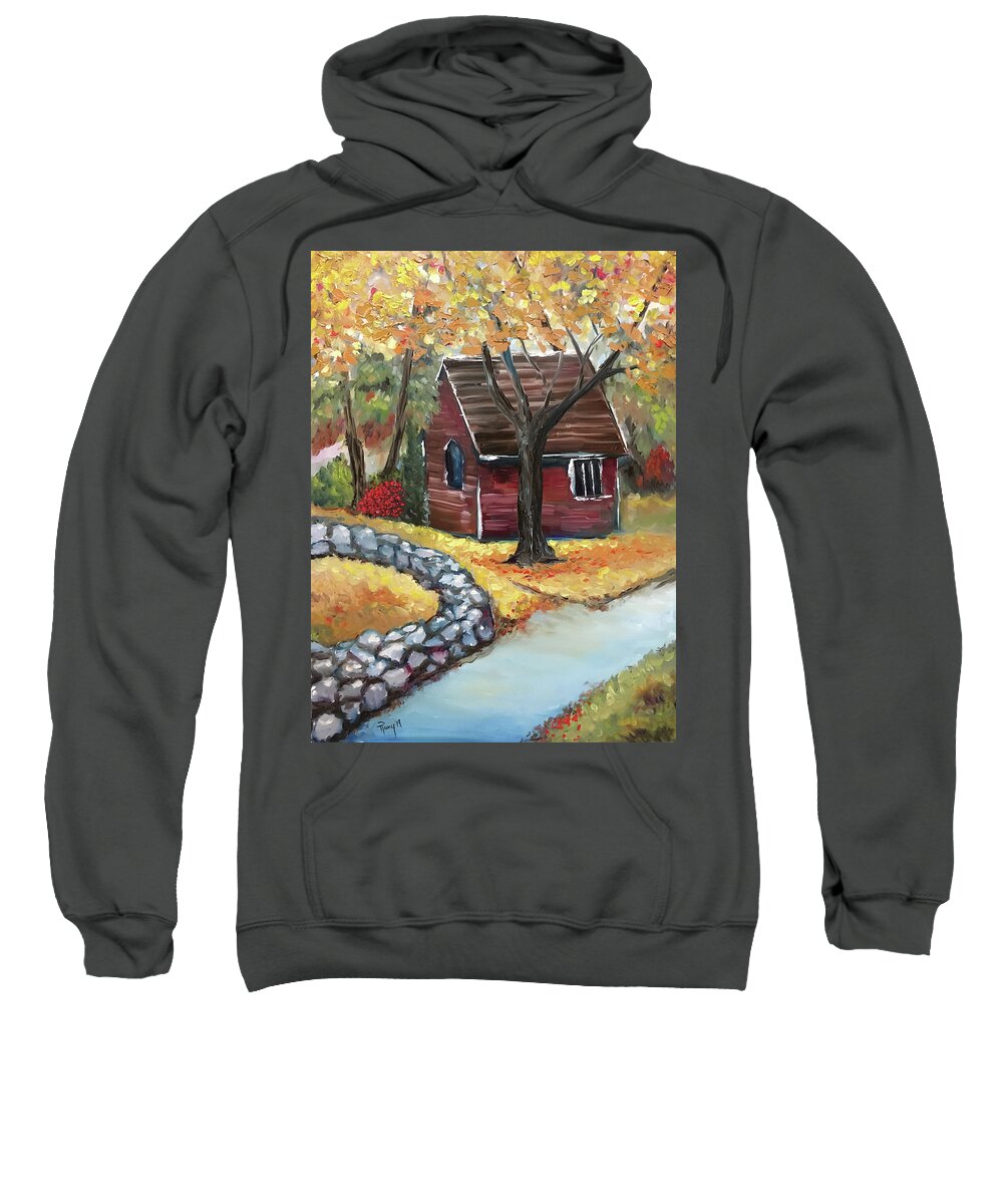 Barn Sweatshirt featuring the painting Autumn Barn by Roxy Rich