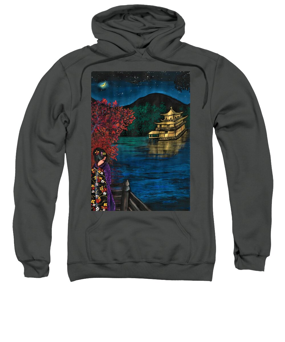 Autumn Sweatshirt featuring the painting Autumn night scene, Japan by Tara Krishna