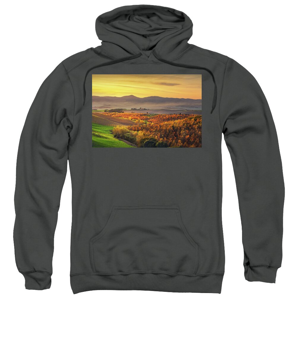 Autumn Sweatshirt featuring the photograph Autumn panorama in Tuscany by Stefano Orazzini