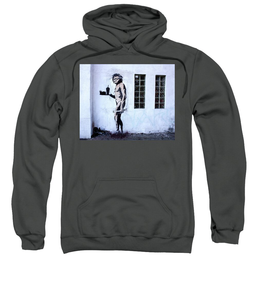 Banksy Sweatshirt featuring the photograph Bansky Fast Food Caveman Los Angeles by Gigi Ebert