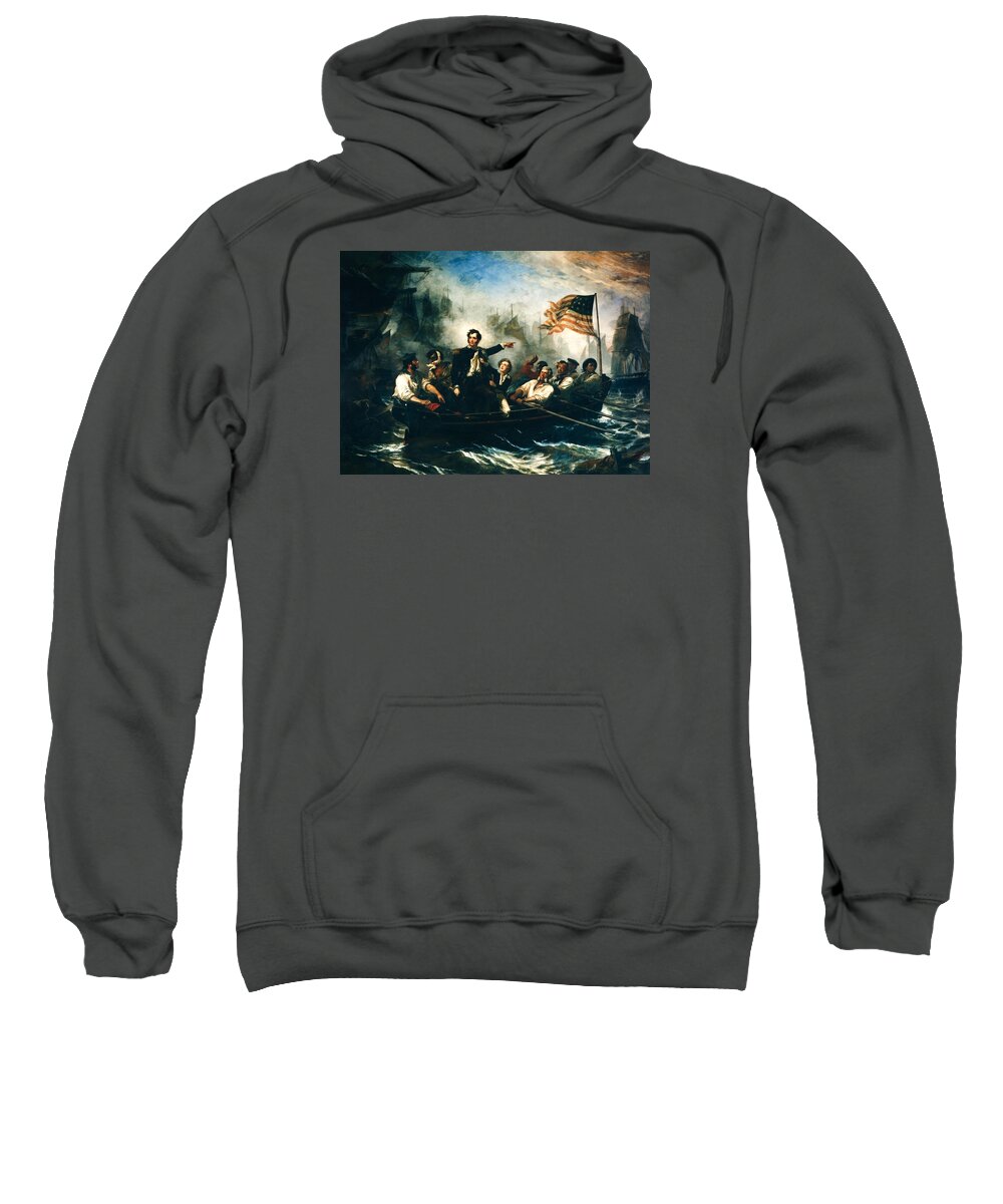 Oliver Hazard Perry Sweatshirt featuring the painting Battle of Lake Erie - Oliver Hazard Perry - War of 1812 by War Is Hell Store
