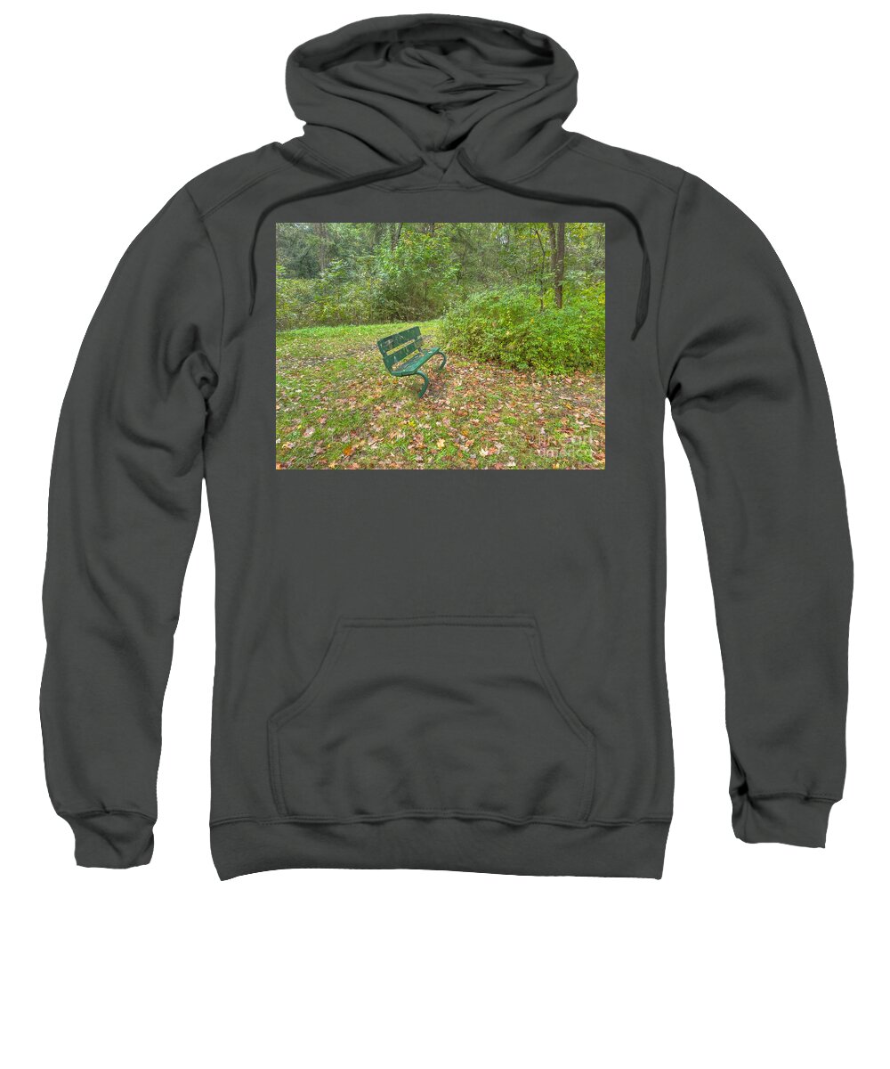 Bench Sweatshirt featuring the photograph Bench overlooking Pine Quarry by Jeremy Lankford
