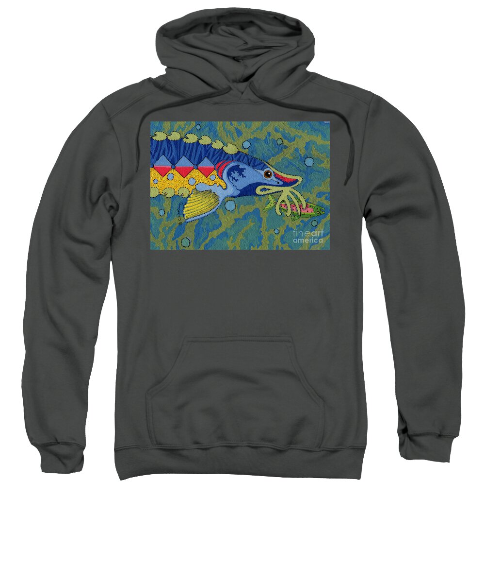 Native American Sweatshirt featuring the painting Blessed Sturgeon by Chholing Taha