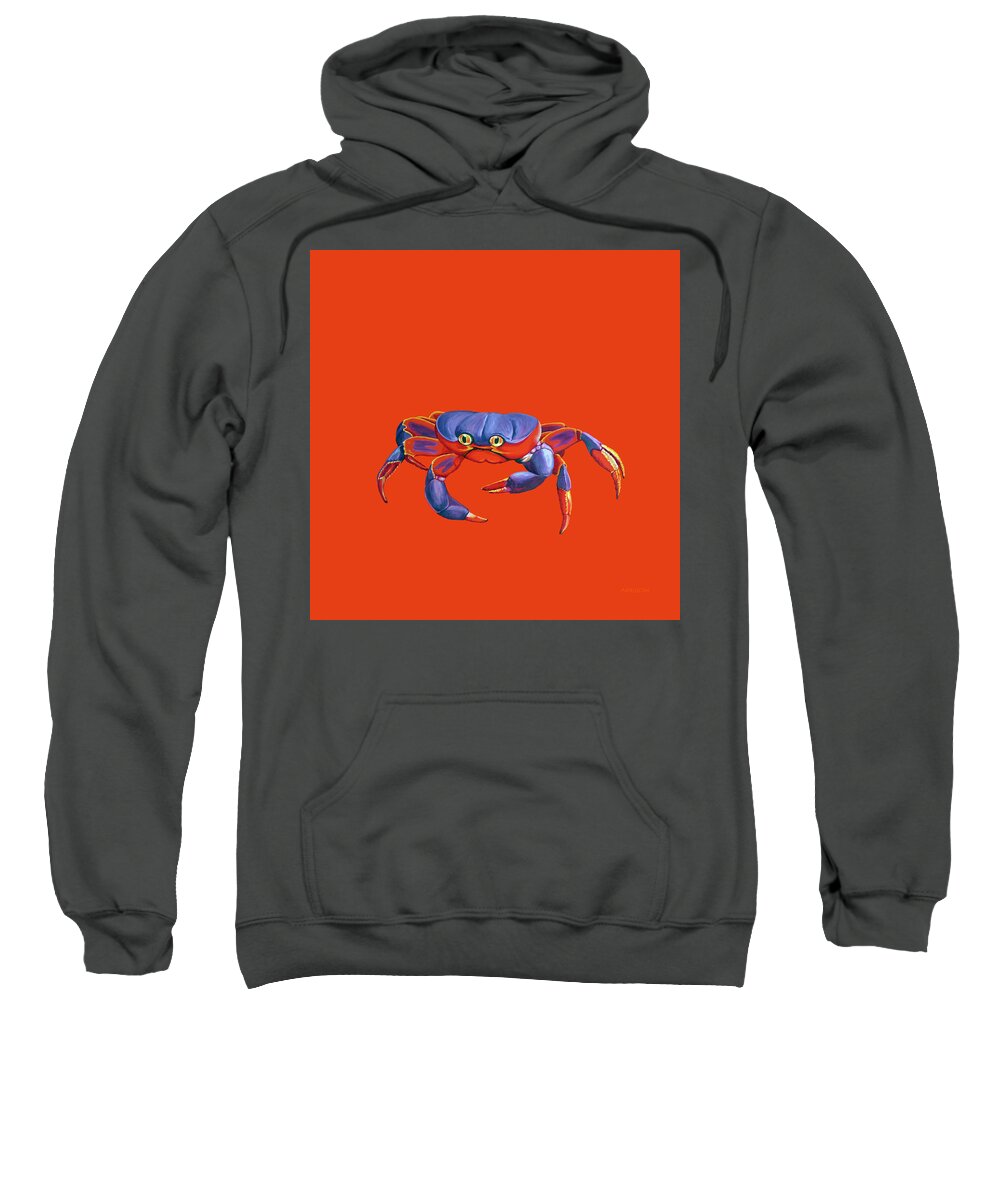 Blue Crab Sweatshirt featuring the painting Blue Crab Orange Sand by David Arrigoni