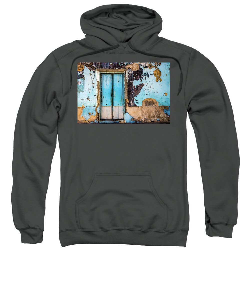 Wall Sweatshirt featuring the photograph Blue wall and door by Lyl Dil Creations