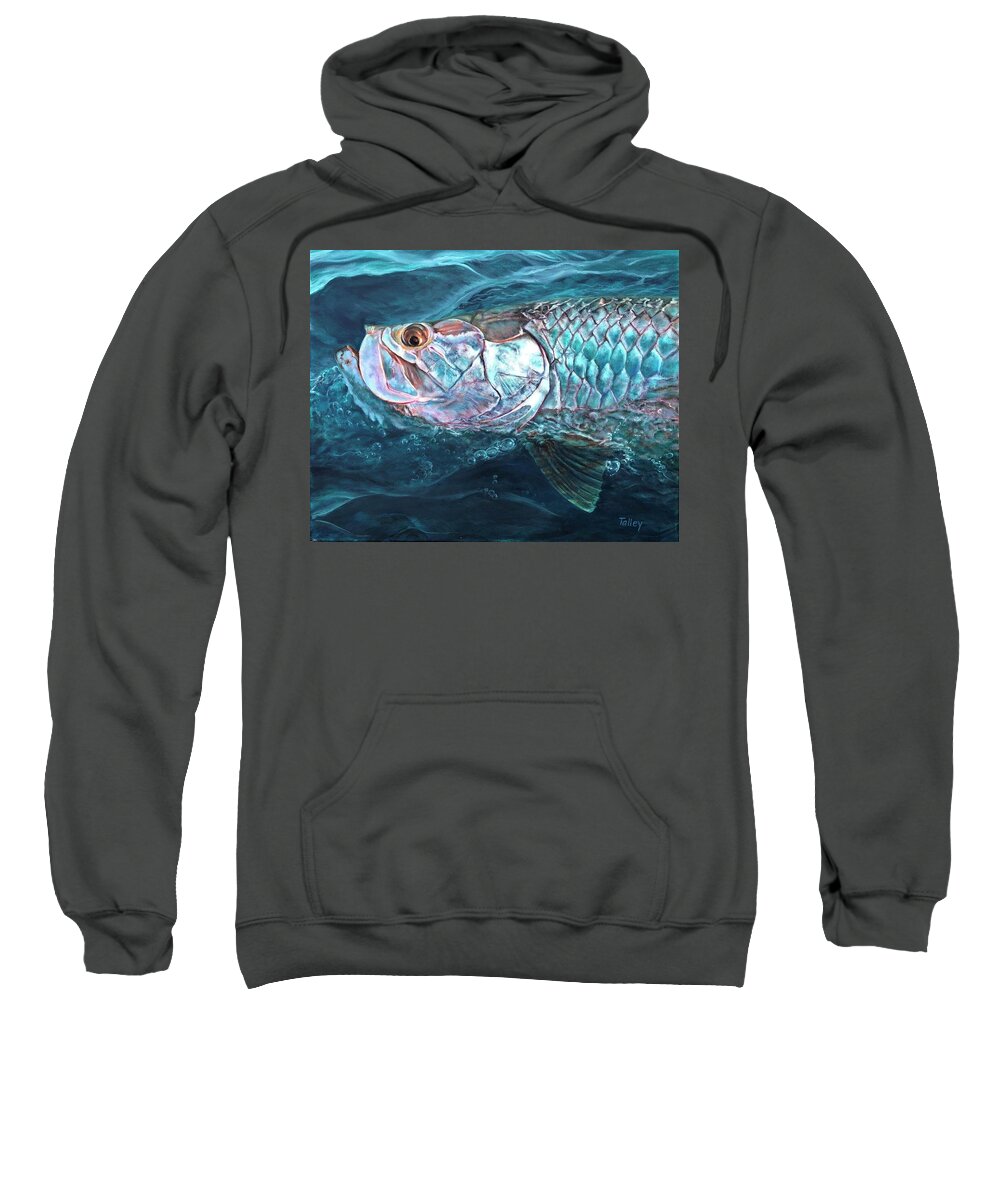 Silver Sweatshirt featuring the painting Blue Water Tarpon by Pam Talley