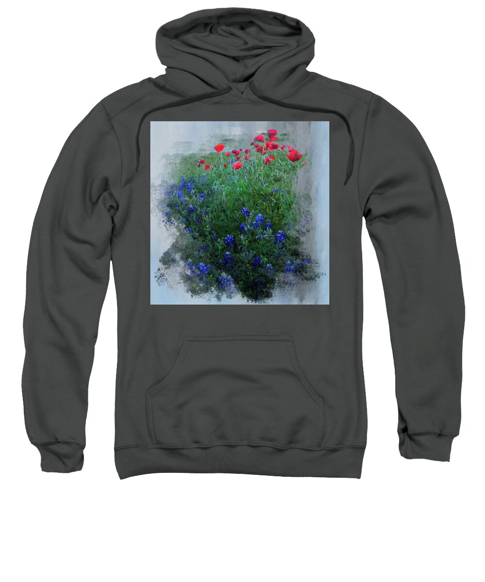 Bluebonnets Sweatshirt featuring the digital art Bluebonnets and Poppies by Jolynn Reed