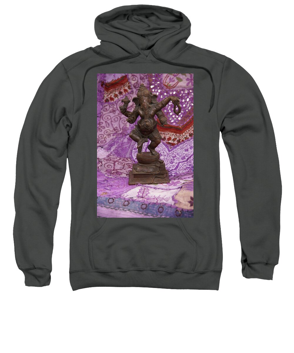 Ganesh Sweatshirt featuring the photograph Bronze Ganesha dancing, on purple by Steve Estvanik
