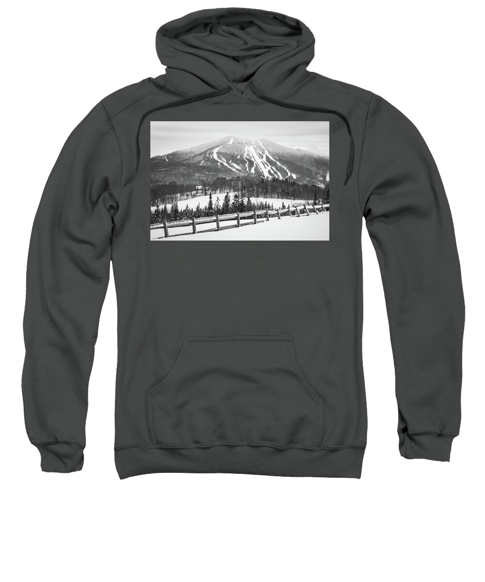 Vermont Sweatshirt featuring the photograph Burke Mountain Trails Fence BW by Tim Kirchoff
