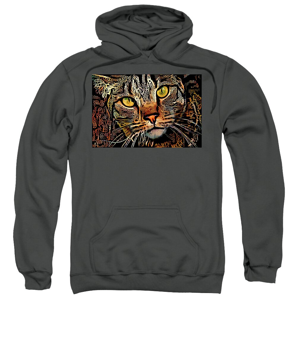 Celtic Knot Sweatshirt featuring the digital art Celtic Knot Cat Art by Peggy Collins