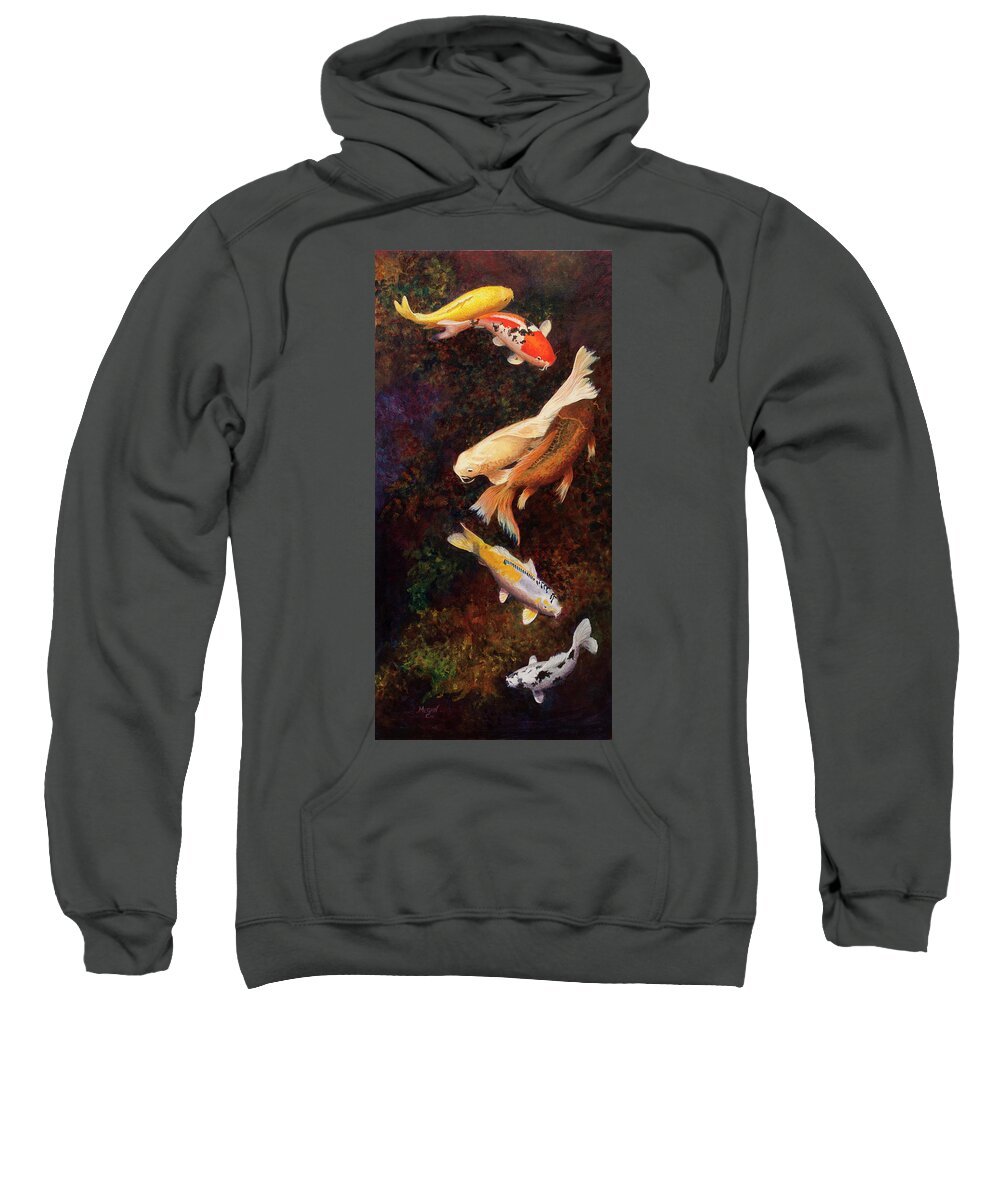Koi Sweatshirt featuring the painting Chasing Tail by Megan Collins