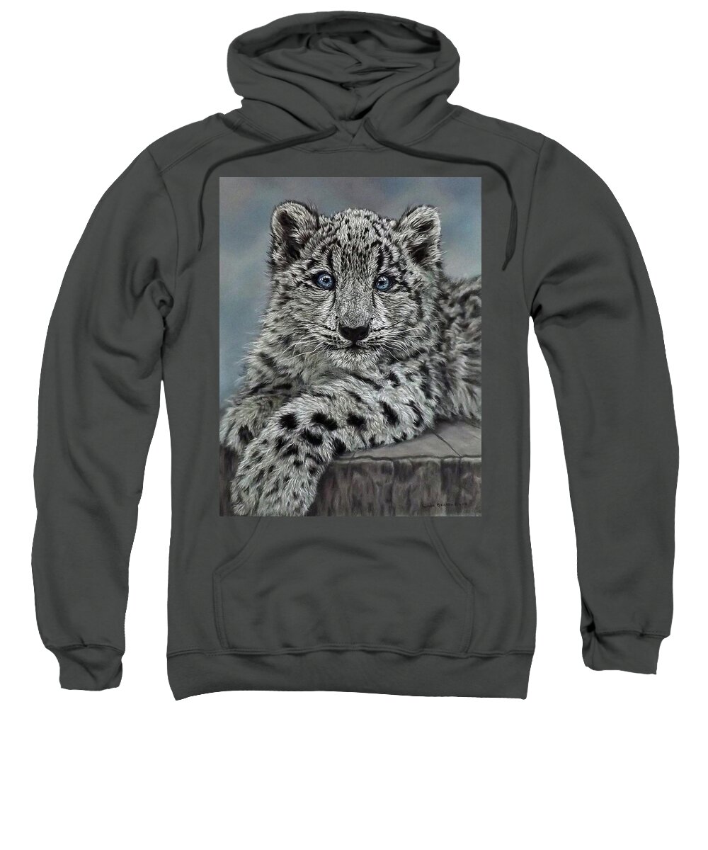 Snow Leopard Sweatshirt featuring the painting Coconut by Linda Becker