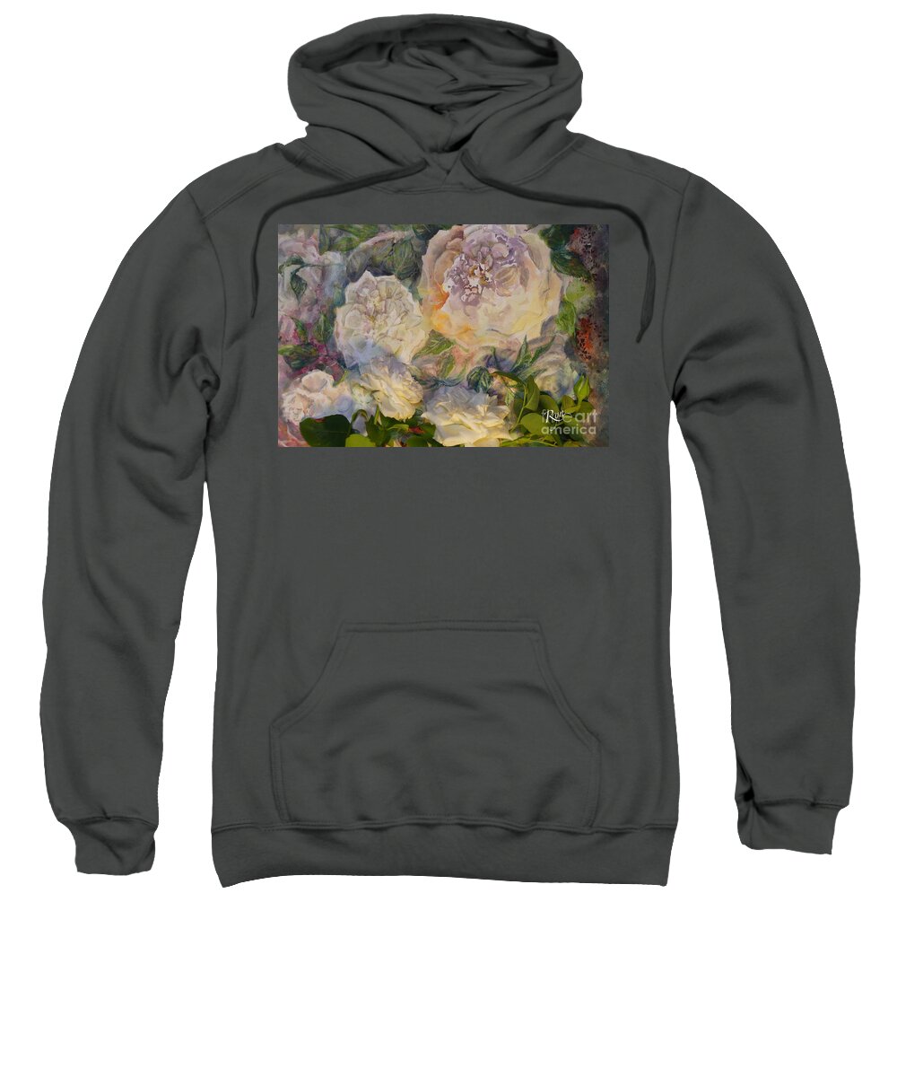Coeur De Neige Sweatshirt featuring the painting Coeur de Neige Rose Art and flower by Ryn Shell