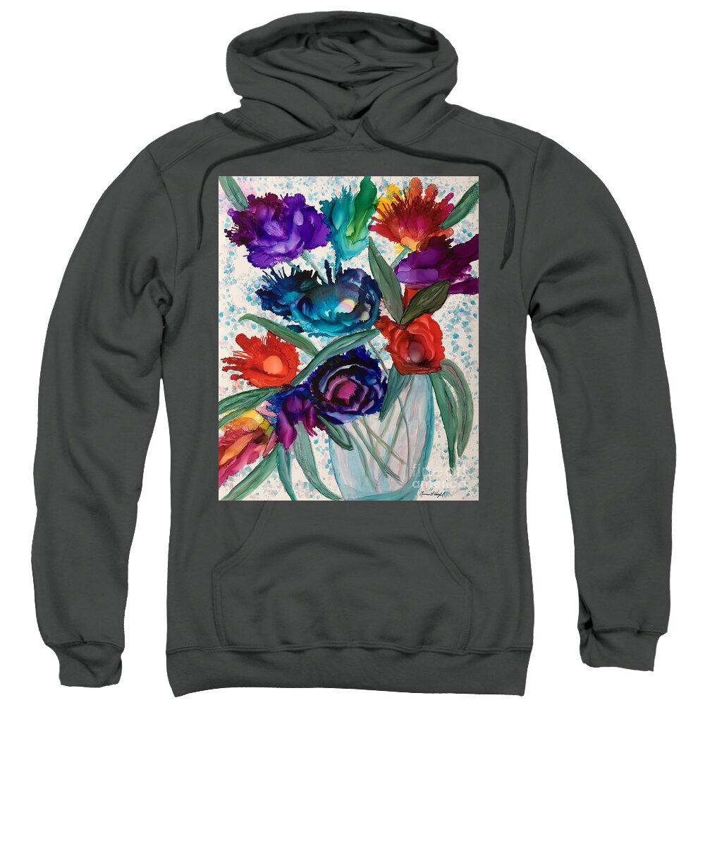 Abstract Sweatshirt featuring the painting Matthews Farmers Market Flowers by Eunice Warfel