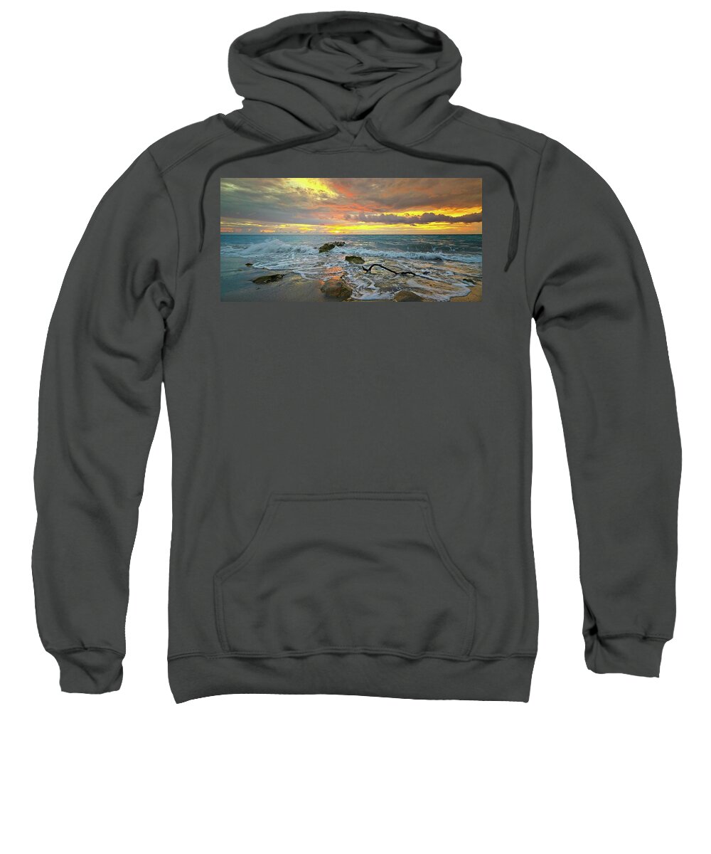 Carlin Park Sweatshirt featuring the photograph Colorful Morning Sky and Sea by Steve DaPonte
