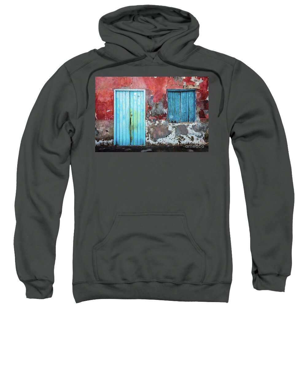 Wall Sweatshirt featuring the photograph Colorful wall, door and shutters by Lyl Dil Creations