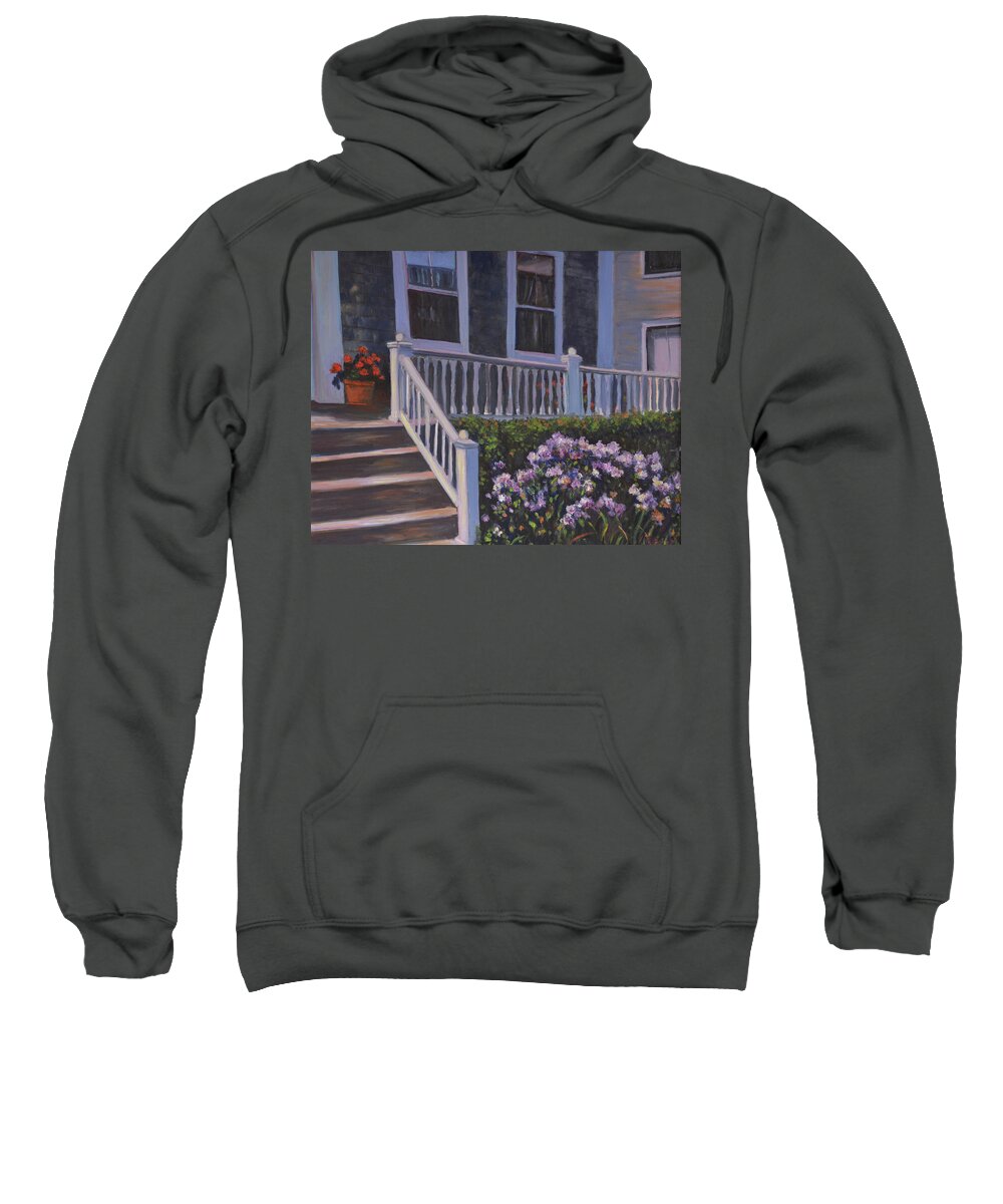 Provincetown Sweatshirt featuring the painting Commercial St Porch by Beth Riso