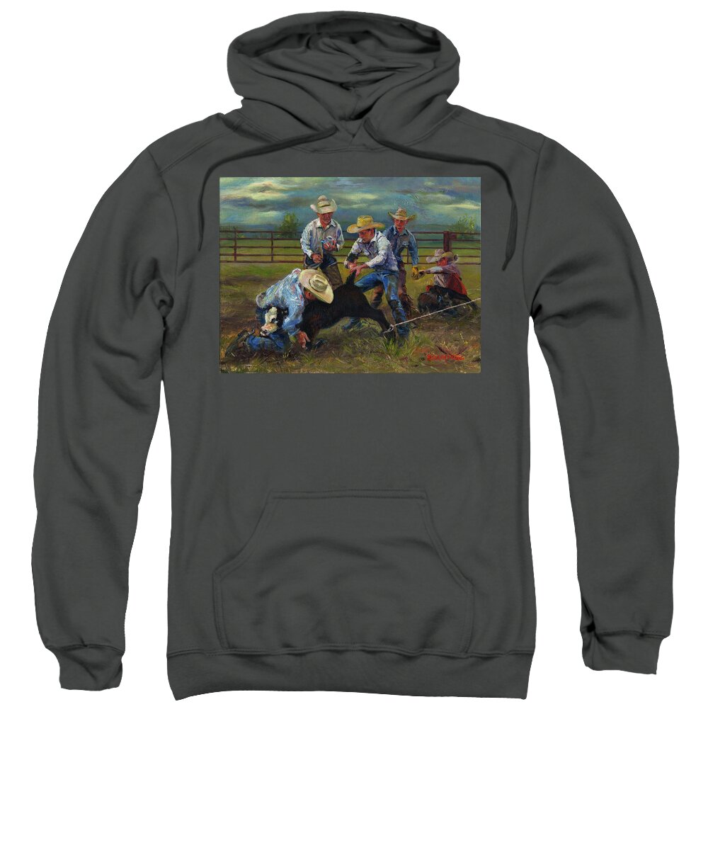 Western Sweatshirt featuring the painting Cowboy Strong by Susan Hensel