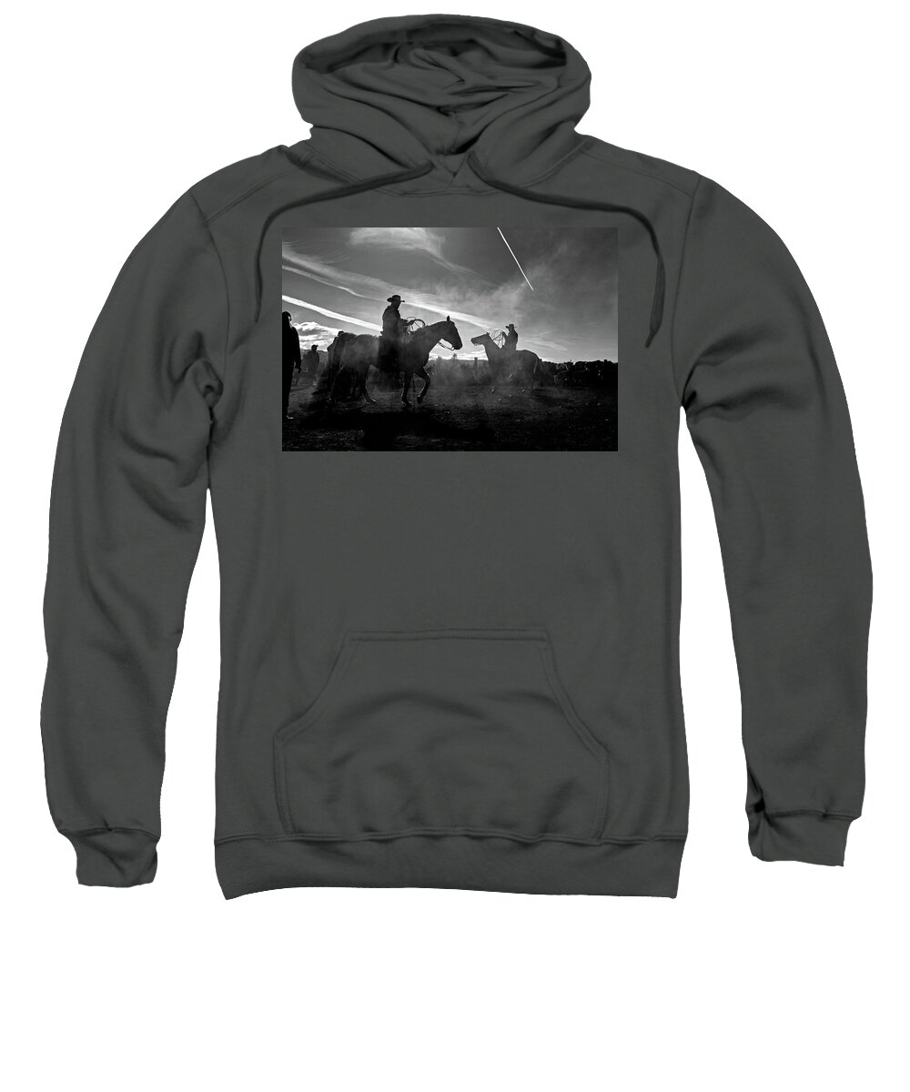 Ranch Sweatshirt featuring the photograph Cowboys on horses by Julieta Belmont
